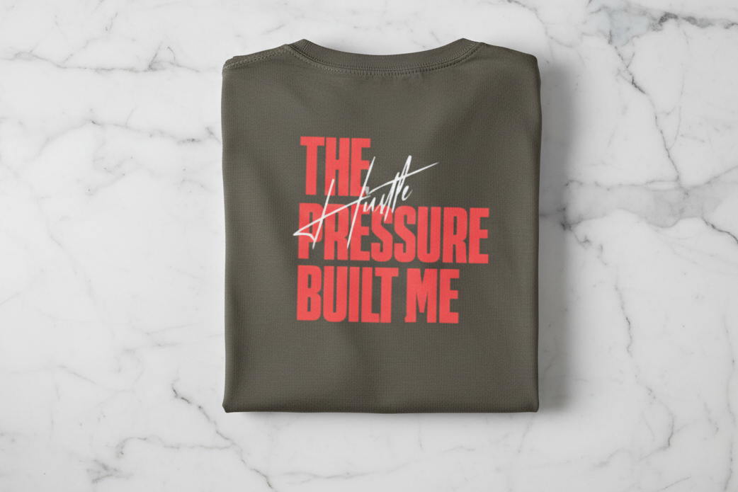 Folded Pressure Built Me apparel on marble surface for GlacierFox Statement Series collection