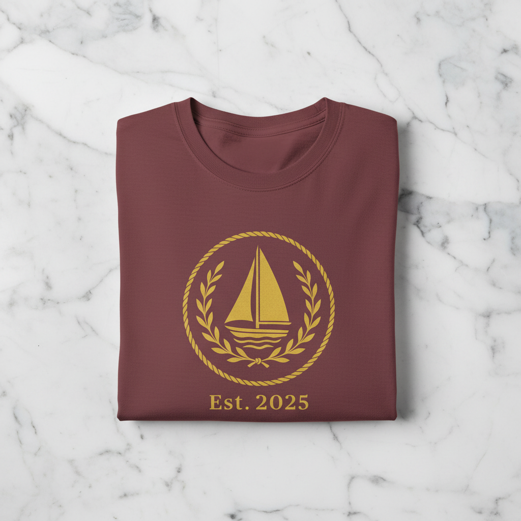 Folded sailing design apparel on marble surface for GlacierFox Club Series collection
