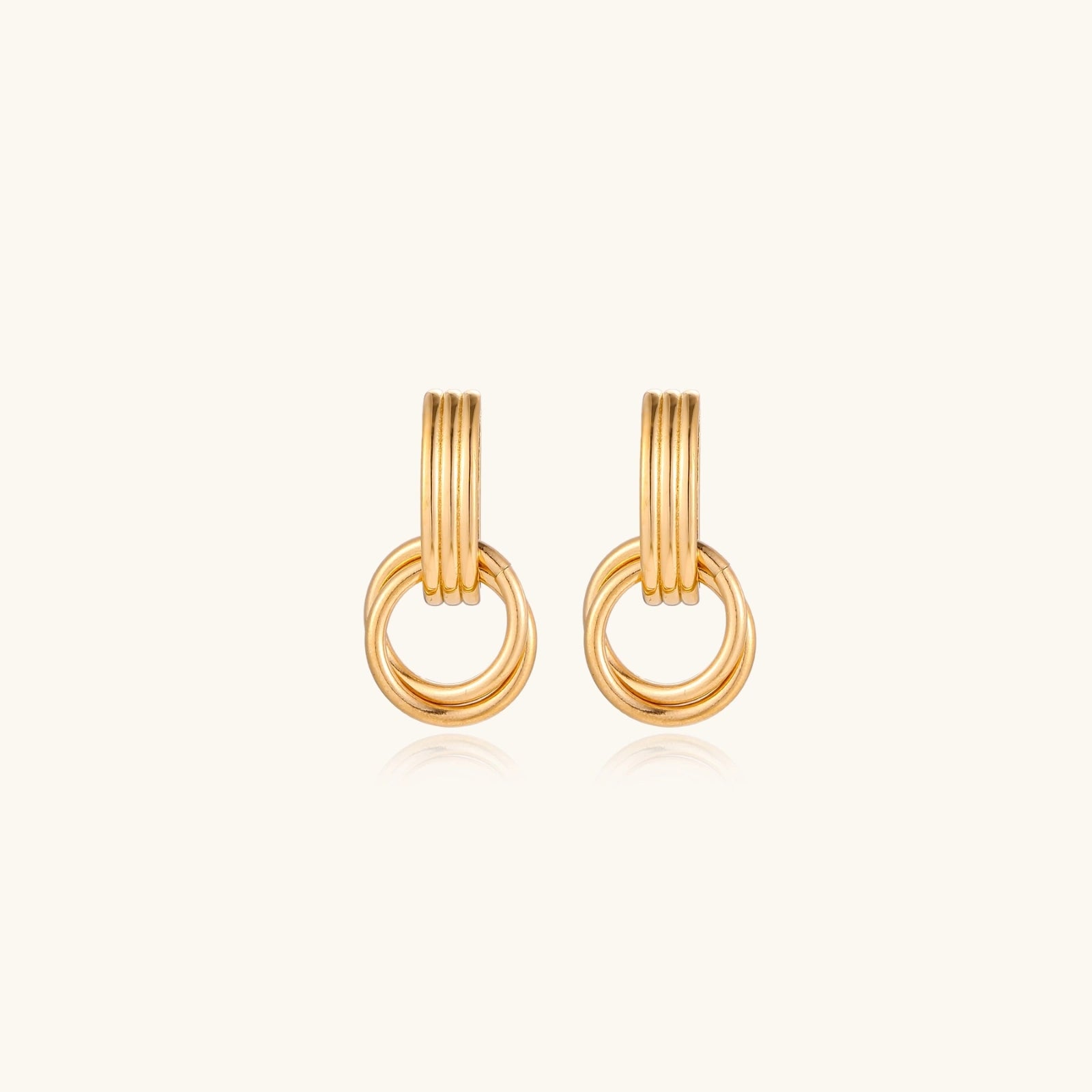 Front view of linear bar earrings with triple interlocking loops