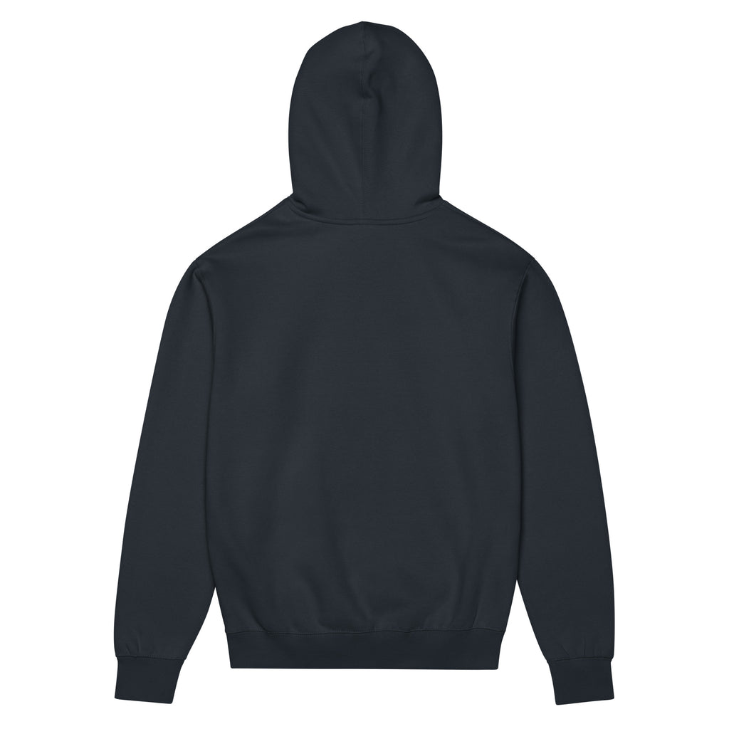 Back view of GlacierFox men’s Exclusive hoodie showing a clean minimalist back and oversized structured streetwear silhouette in Navy Blazer