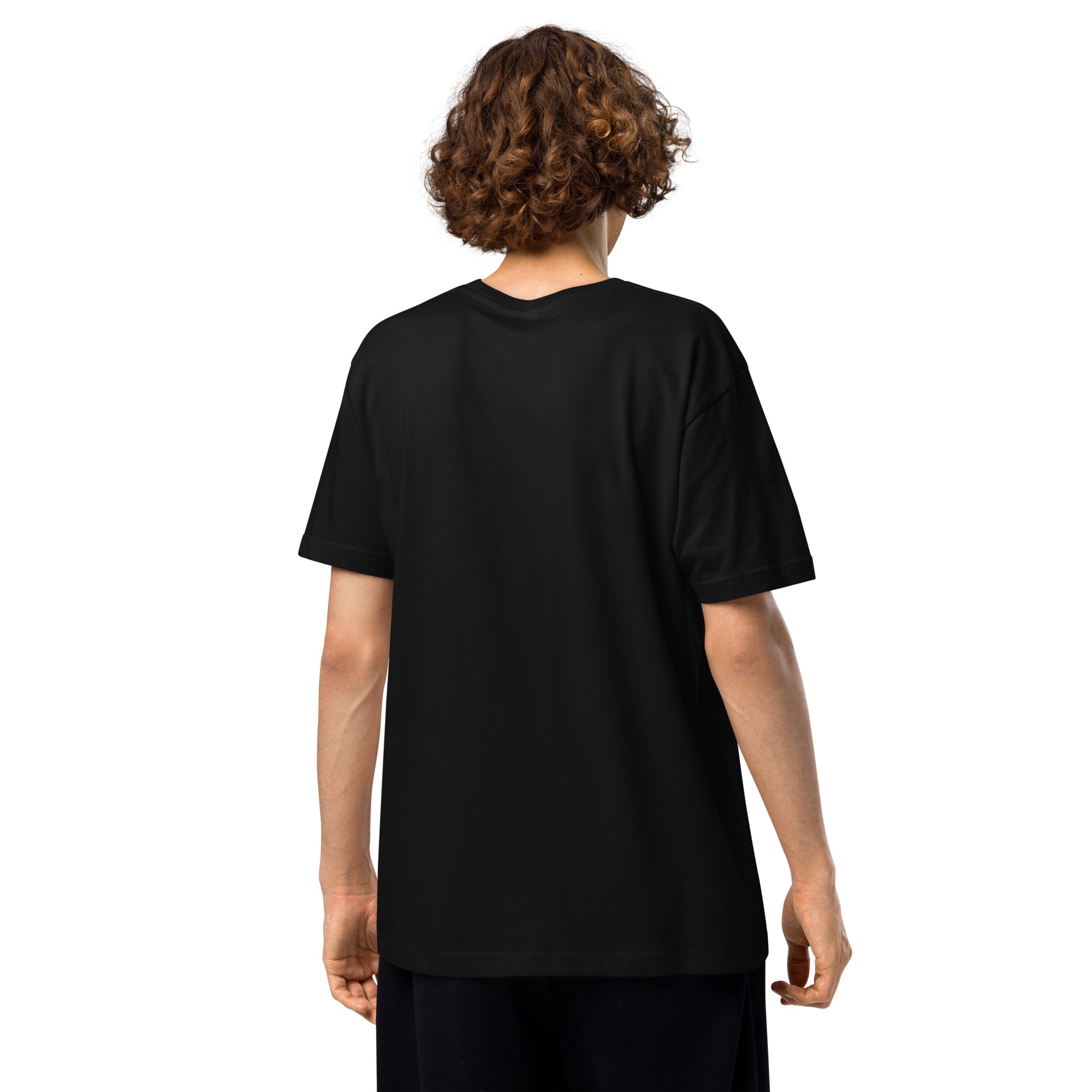 Back view of model wearing GlacierFox men’s Gilbert Slam Dunk t-shirt showing clean minimalist back in Black