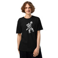 Model wearing GlacierFox men’s Gilbert Slam Dunk t-shirt featuring the Gilbert basketball character graphic on the front in Black
