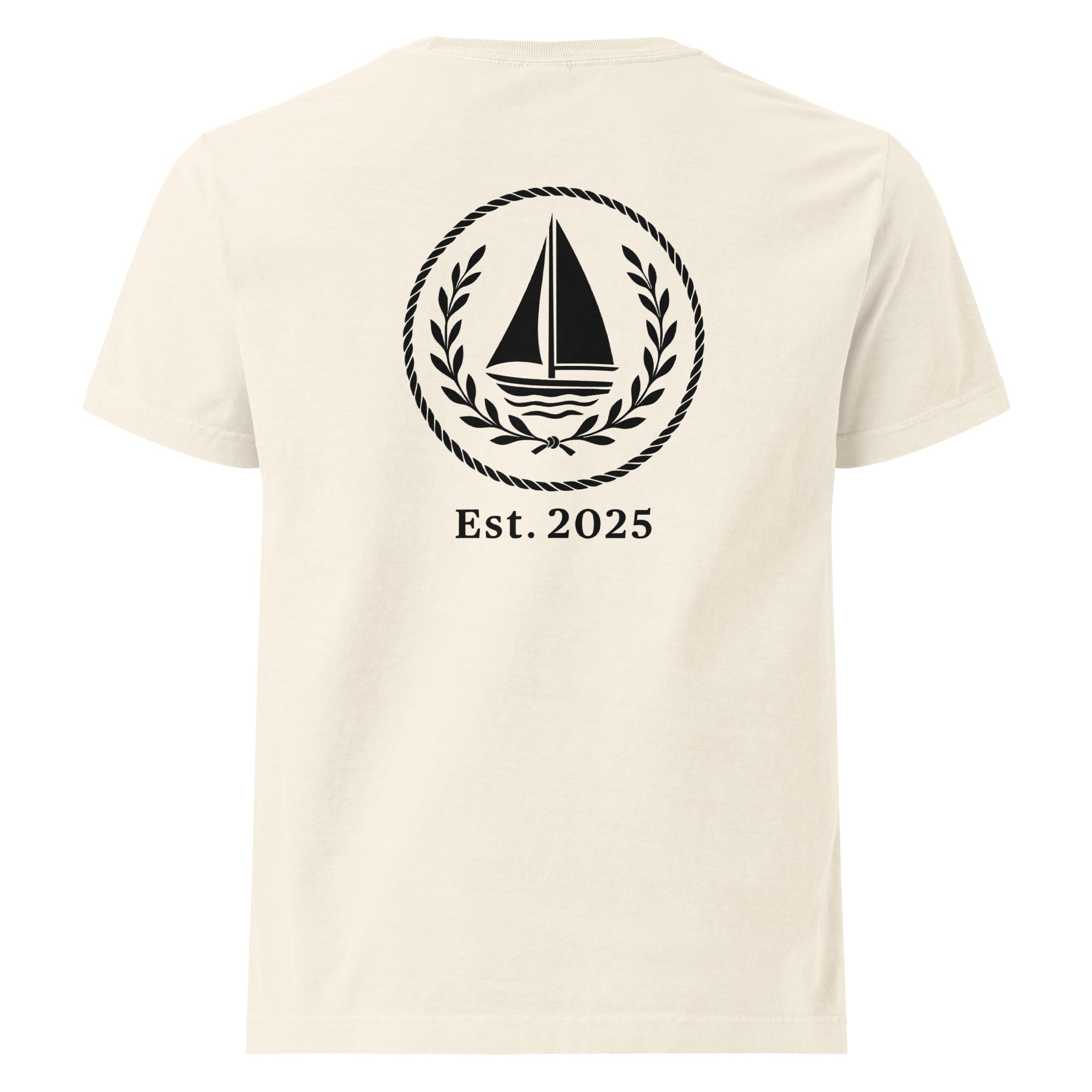 Back view of GlacierFox men’s Sailing Club t-shirt featuring the Sailing Club back design and clean oversized streetwear silhouette in Vintage White