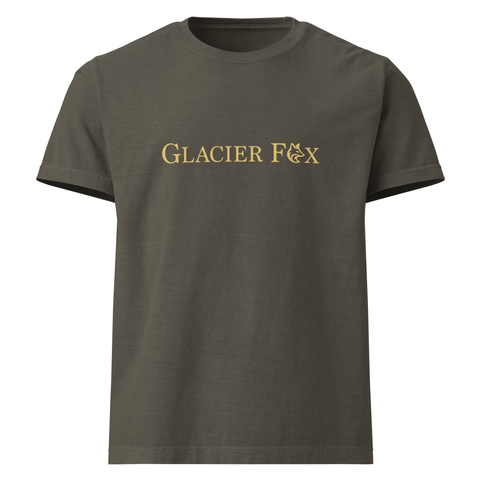GlacierFox men’s Sailing Club t-shirt featuring a gold GlacierFox logo on the front and oversized streetwear fit in Washed Charcoal