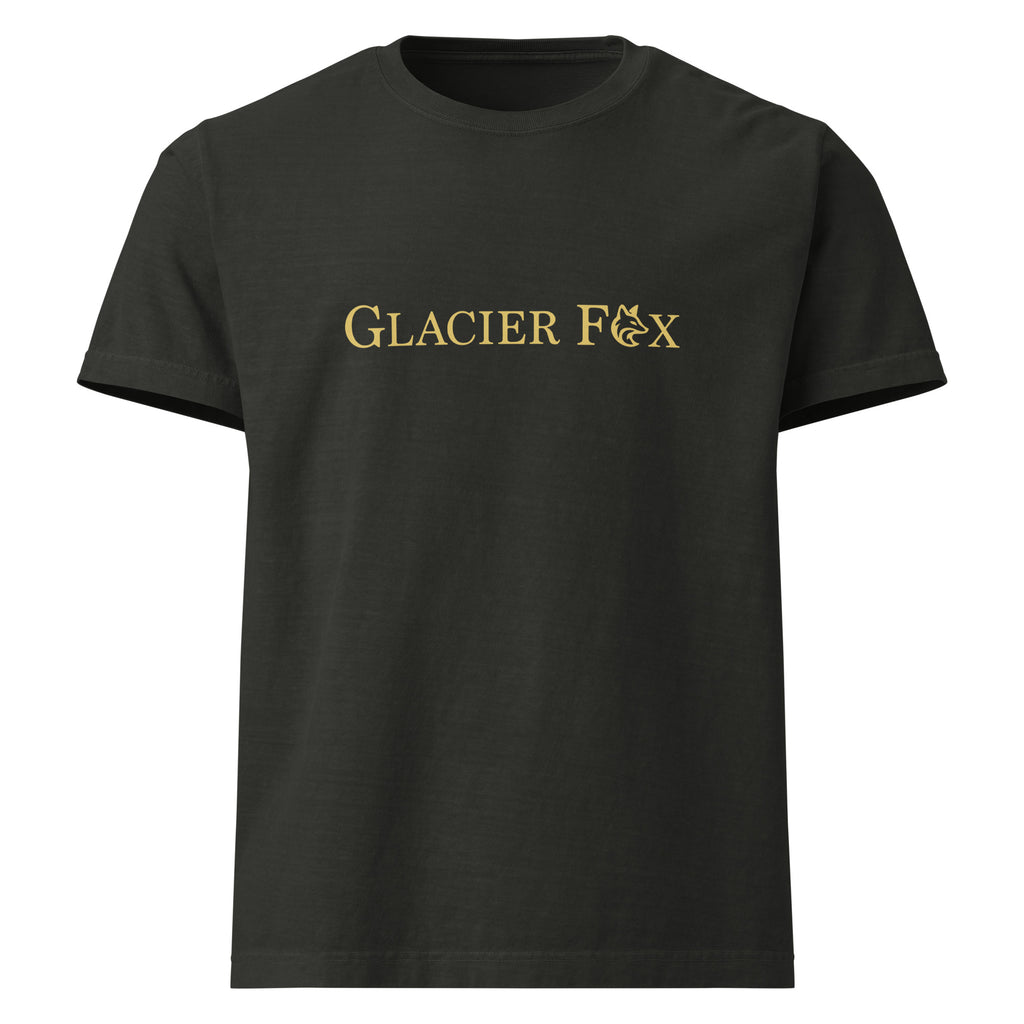 GlacierFox men’s Sailing Club t-shirt featuring a gold GlacierFox logo on the front and oversized streetwear fit in Washed Black