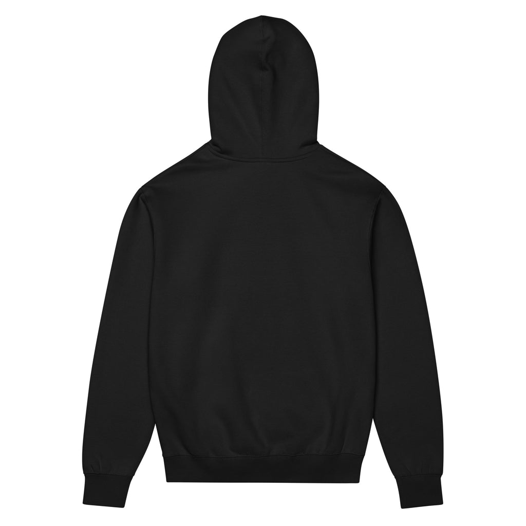 Back view of GlacierFox Men’s Slam Dunk Gilbert Hoodie showing clean minimalist sweatshirt design and structured oversized fit in Black