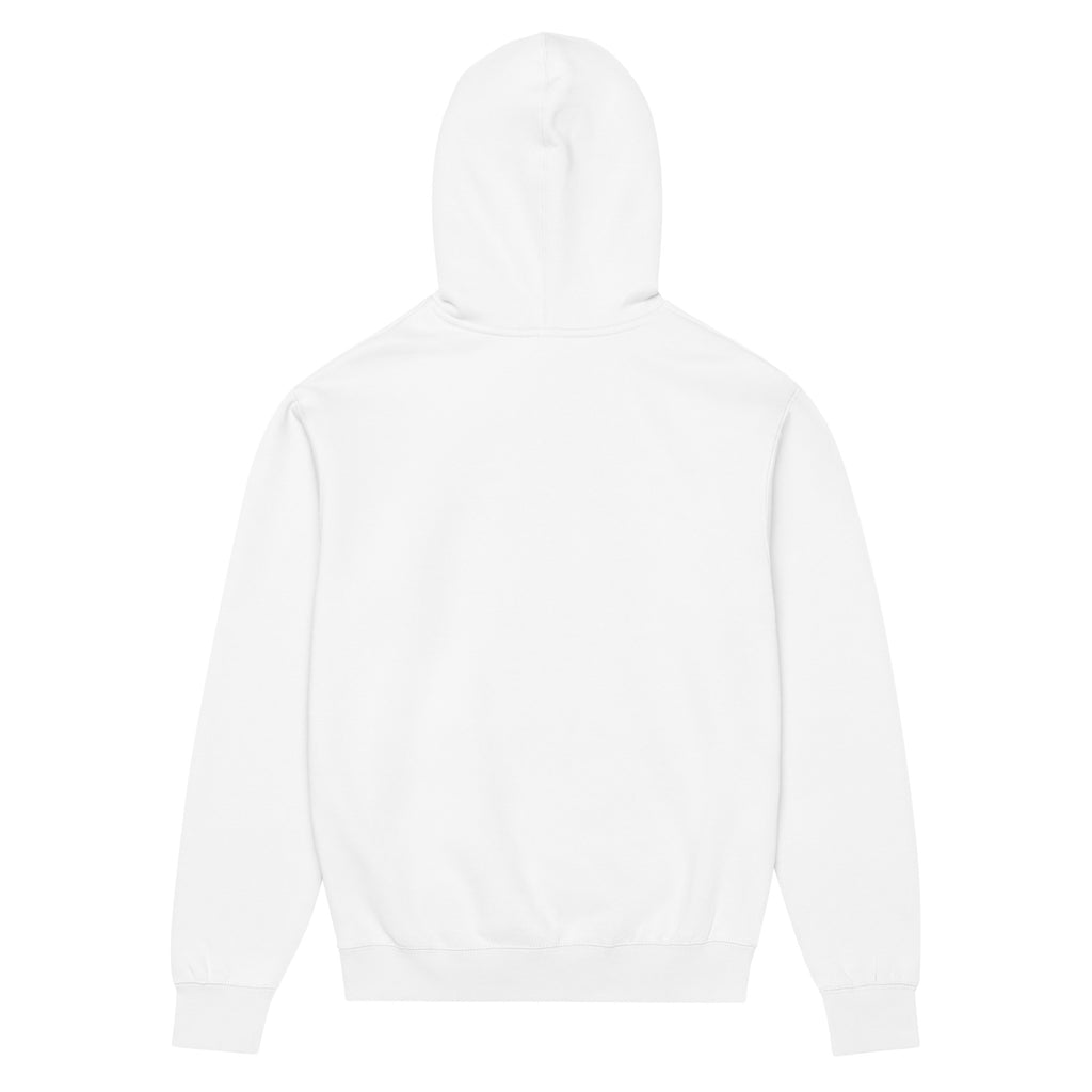 Back view of GlacierFox Men’s Slam Dunk Gilbert Hoodie showing clean minimalist sweatshirt design and structured oversized fit in White