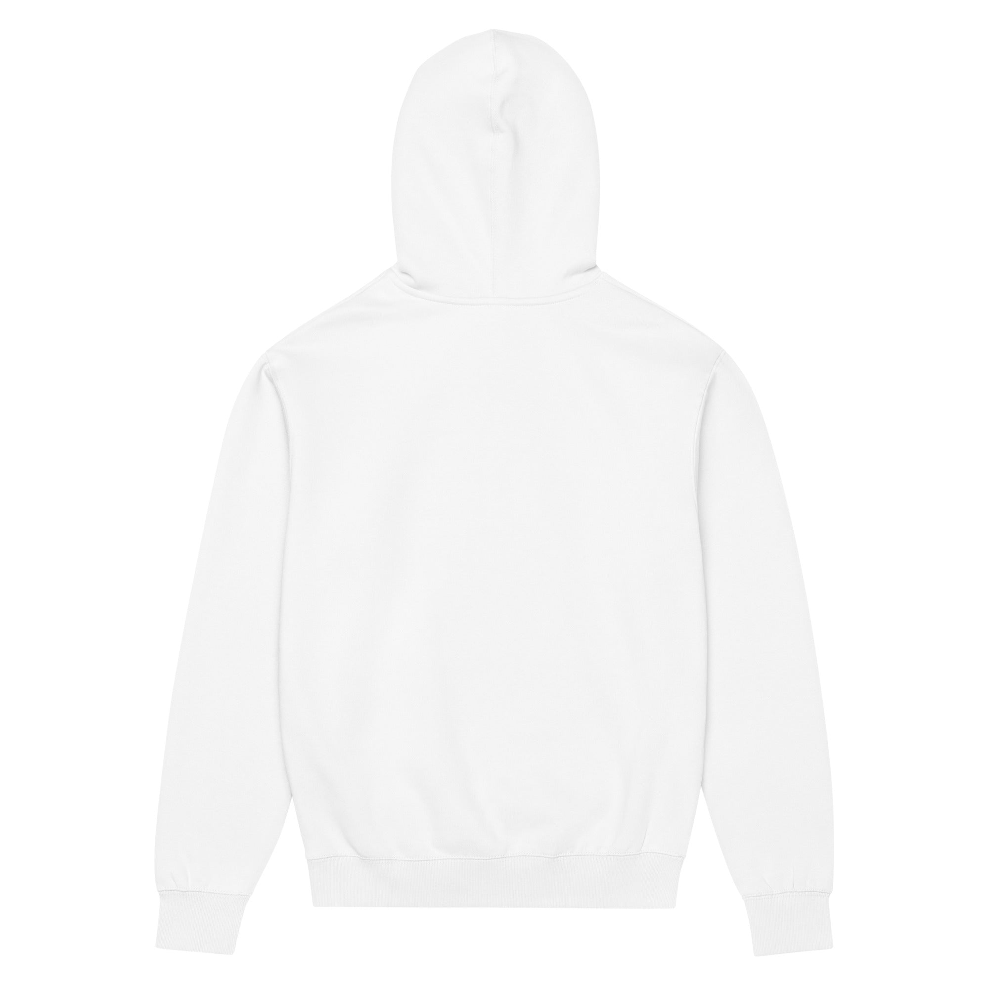 Back view of GlacierFox Men’s Slam Dunk Gilbert Hoodie showing clean minimalist sweatshirt design and structured oversized fit in White