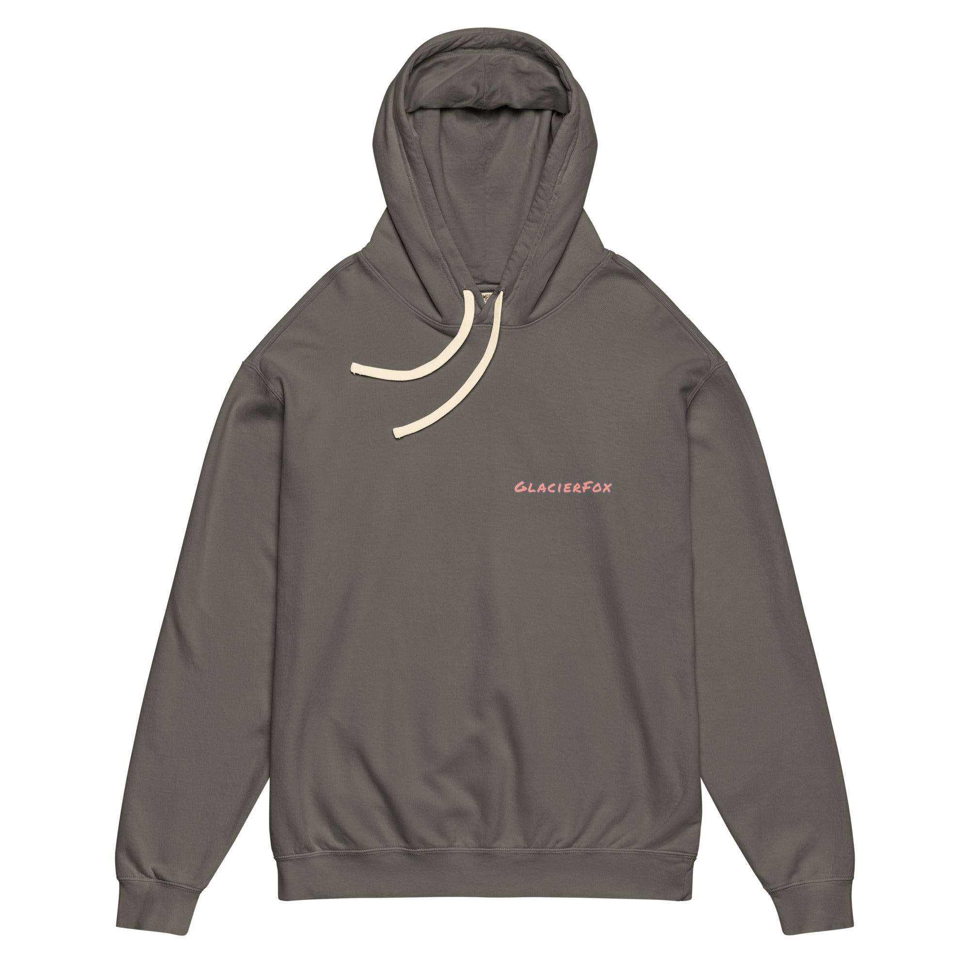 GlacierFox men’s Thorns Build Resilience hoodie featuring a clean GlacierFox logo on the front and relaxed garment-dyed fit in Pepper