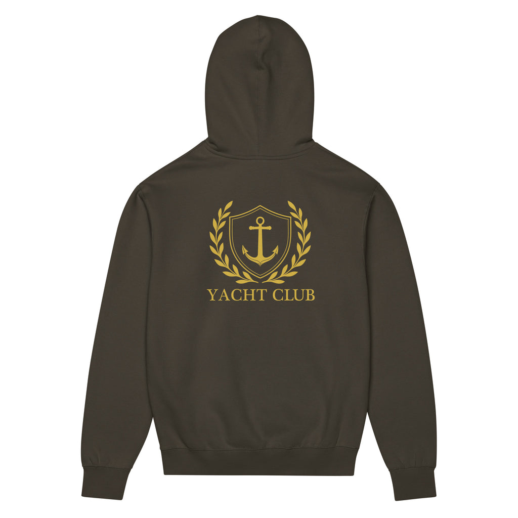 Back view of GlacierFox men’s Yacht Club hoodie featuring the Yacht Club back design and clean oversized streetwear silhouette in Vintage Black