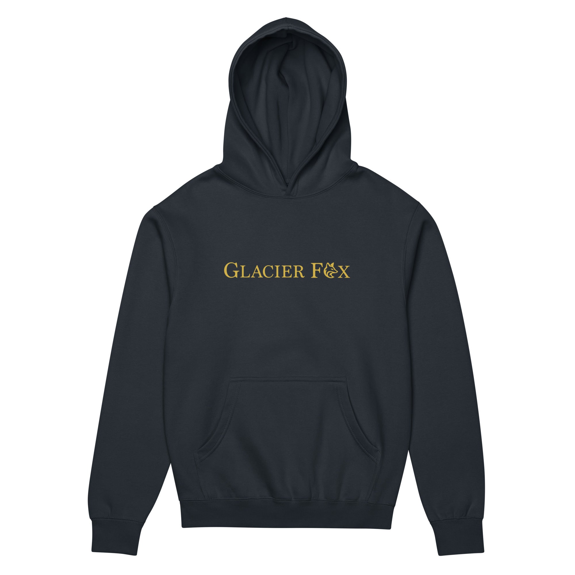 GlacierFox men’s Yacht Club hoodie featuring the GlacierFox logo on the front and oversized modern streetwear fit in Navy Blazer