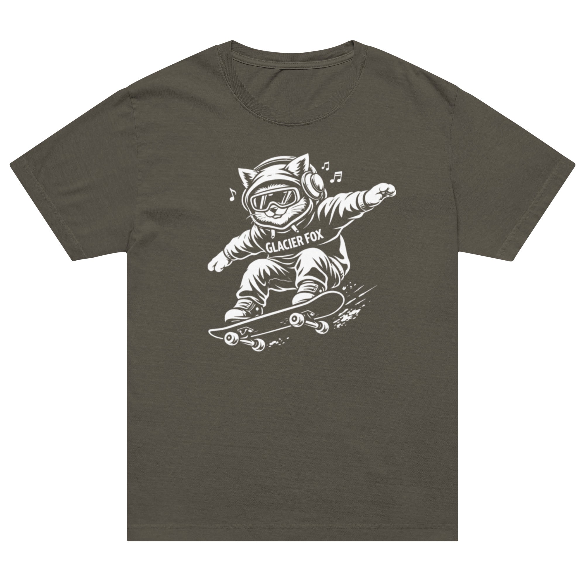 GlacierFox Skateboarding Gilbert men’s t-shirt featuring the Gilbert the GlacierFox character design and oversized modern streetwear fit in Washed Charcoal
