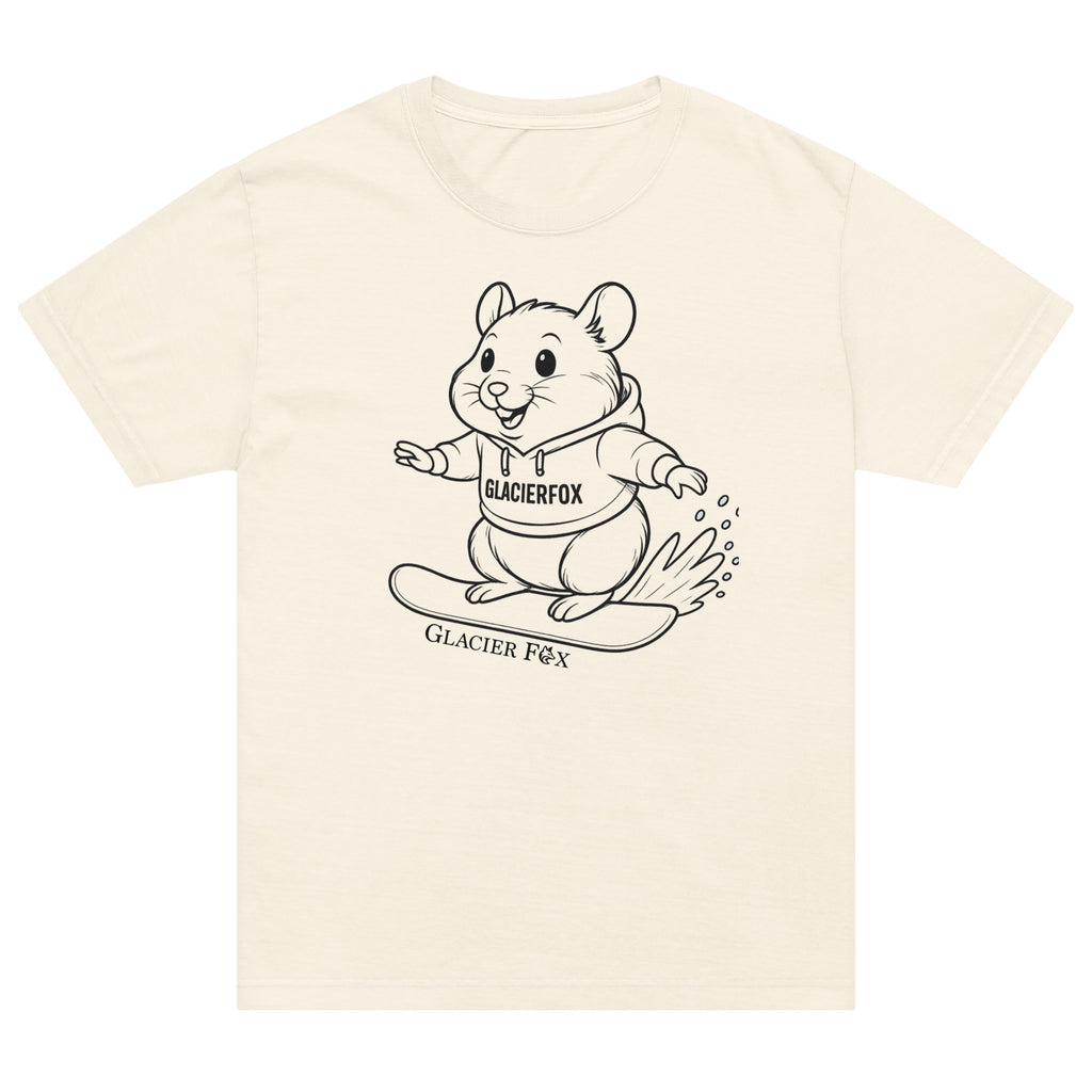 GlacierFox Snowboarding Mr Cheeks men’s t-shirt featuring the Mr Cheeks hamster character design and oversized modern streetwear fit in Vintage White 