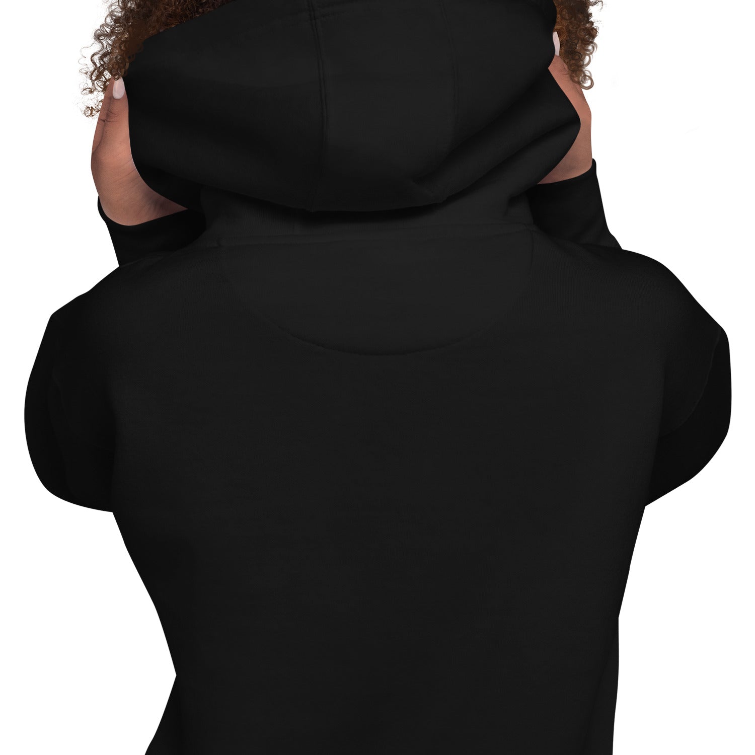 Close-up of the back of the GlacierFox Women’s Slam Dunk Gilbert Hoodie showing clean minimalist sweatshirt design and smooth fabric finish in black