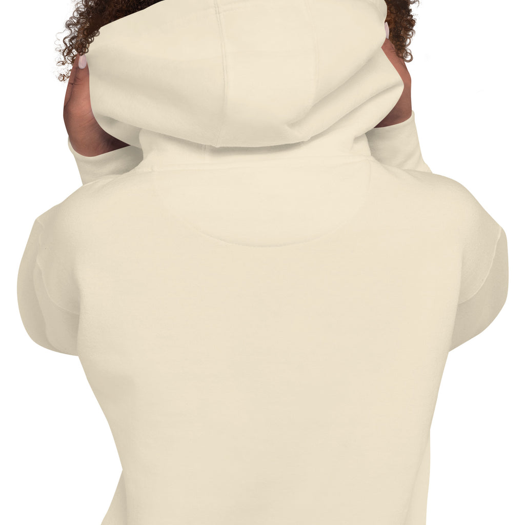 Close-up of the back of the GlacierFox Women’s Slam Dunk Gilbert Hoodie showing clean minimalist sweatshirt design and smooth fabric finish in bone