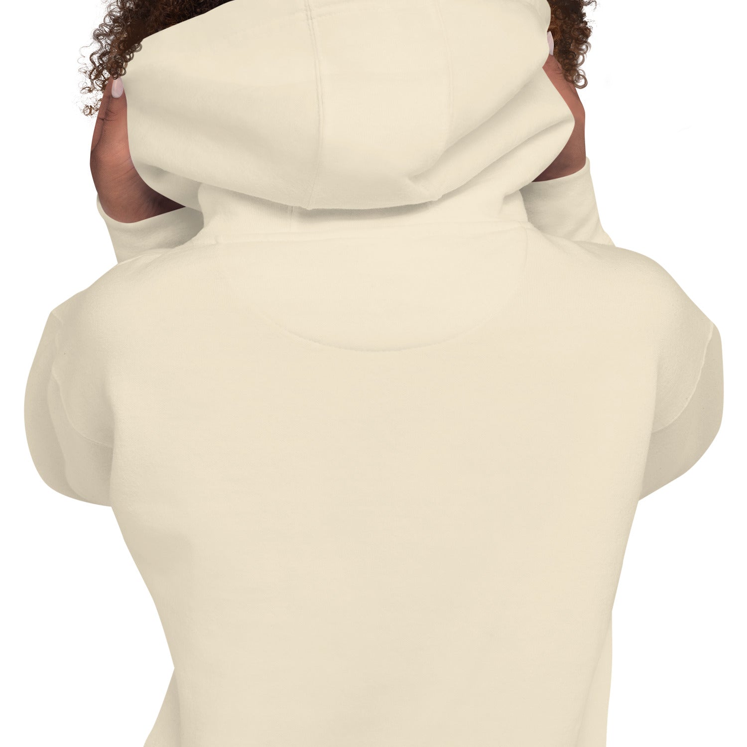 Close-up of the back of the GlacierFox Women’s Slam Dunk Gilbert Hoodie showing clean minimalist sweatshirt design and smooth fabric finish in bone