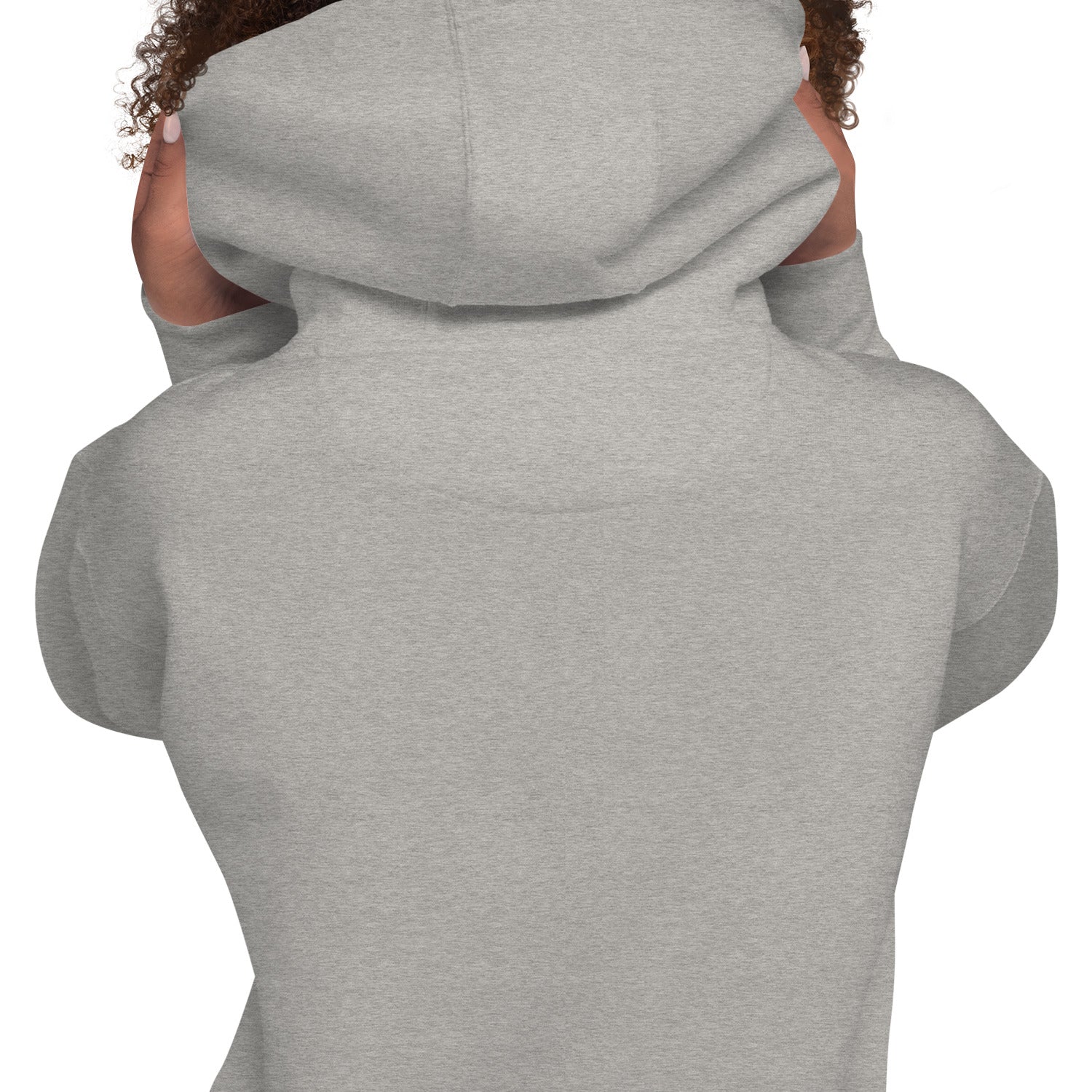 Close-up of the back of the GlacierFox Women’s Slam Dunk Gilbert Hoodie showing clean minimalist sweatshirt design and smooth fabric finish in carbon grey