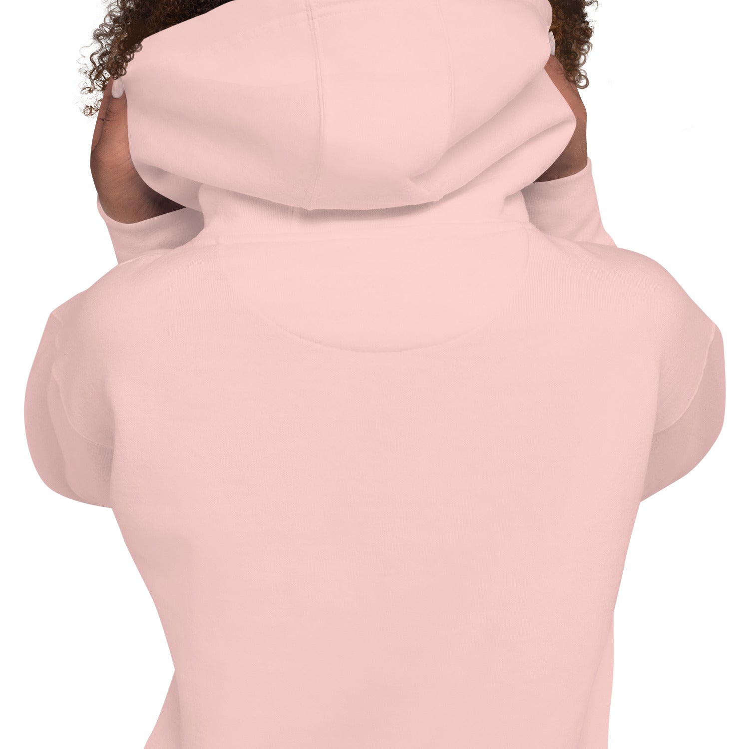 Close-up of the back of the GlacierFox Women’s Slam Dunk Gilbert Hoodie showing clean minimalist sweatshirt design and smooth fabric finish in light pink