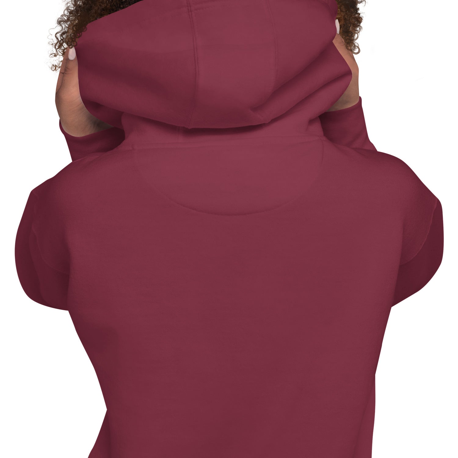 Close-up of the back of the GlacierFox Women’s Slam Dunk Gilbert Hoodie showing clean minimalist sweatshirt design and smooth fabric finish in maroon