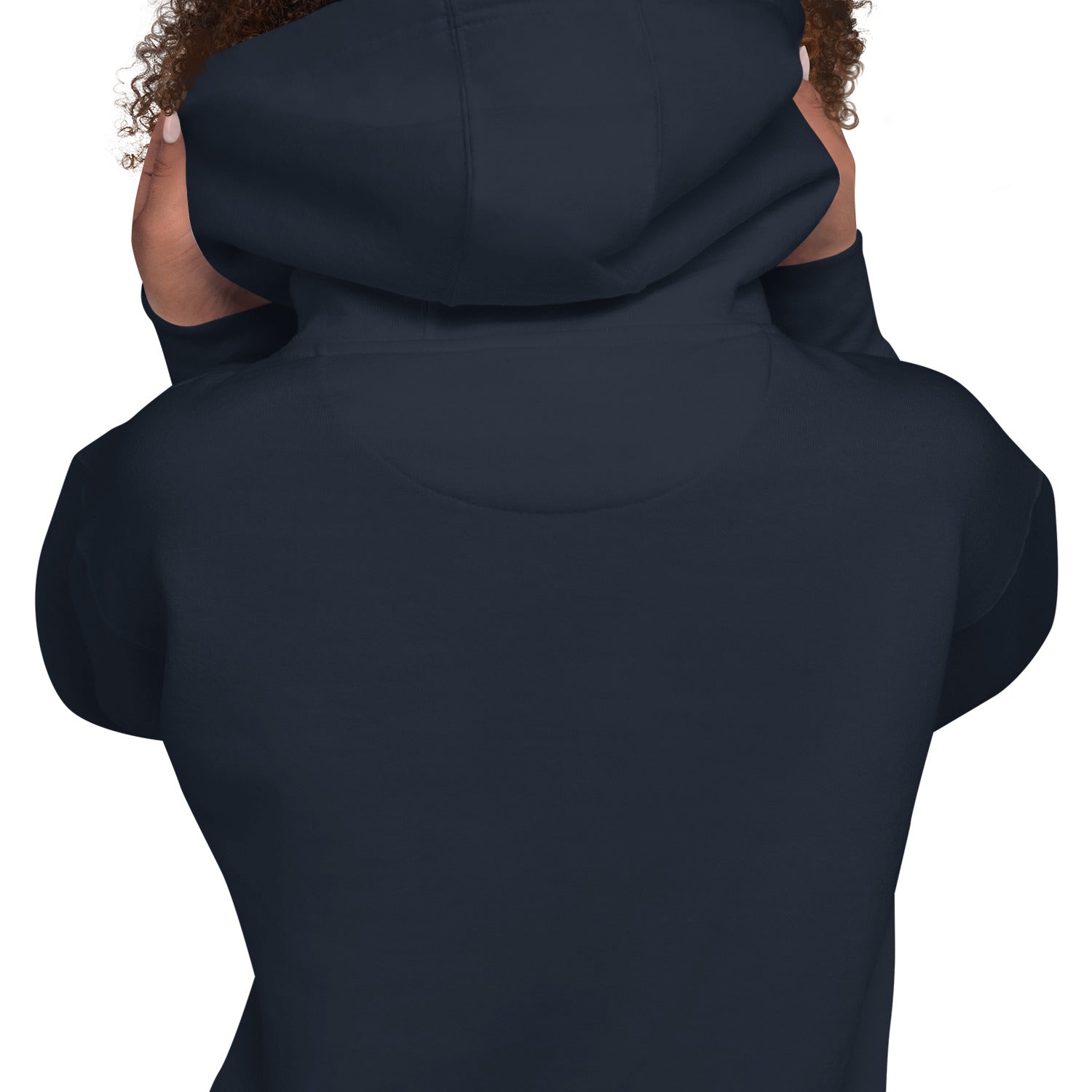 Close-up of the back of the GlacierFox Women’s Slam Dunk Gilbert Hoodie showing clean minimalist sweatshirt design and smooth fabric finish in navy blazer