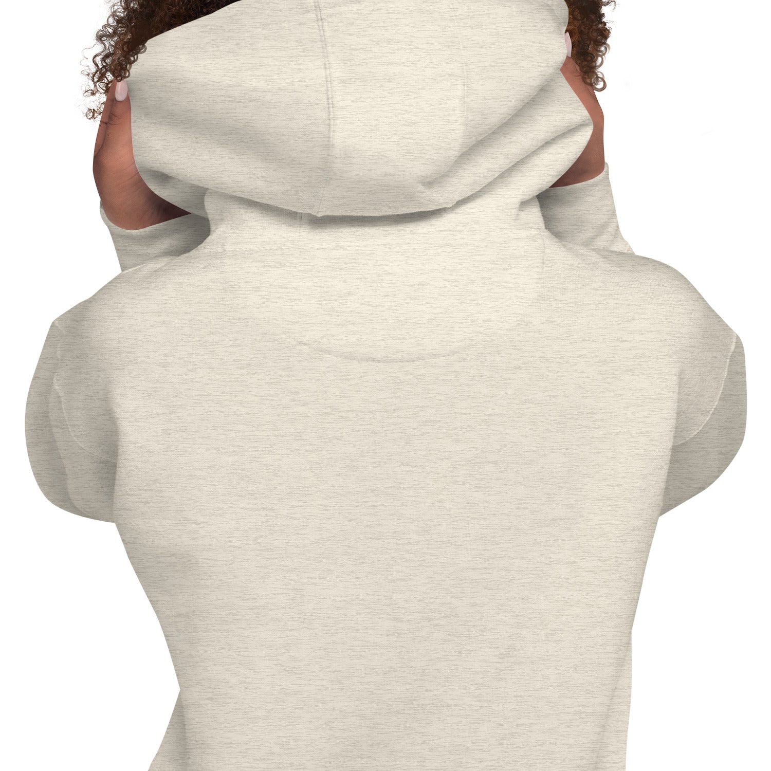 Close-up of the back of the GlacierFox Women’s Slam Dunk Gilbert Hoodie showing clean minimalist sweatshirt design and smooth fabric finish in Oatmeal