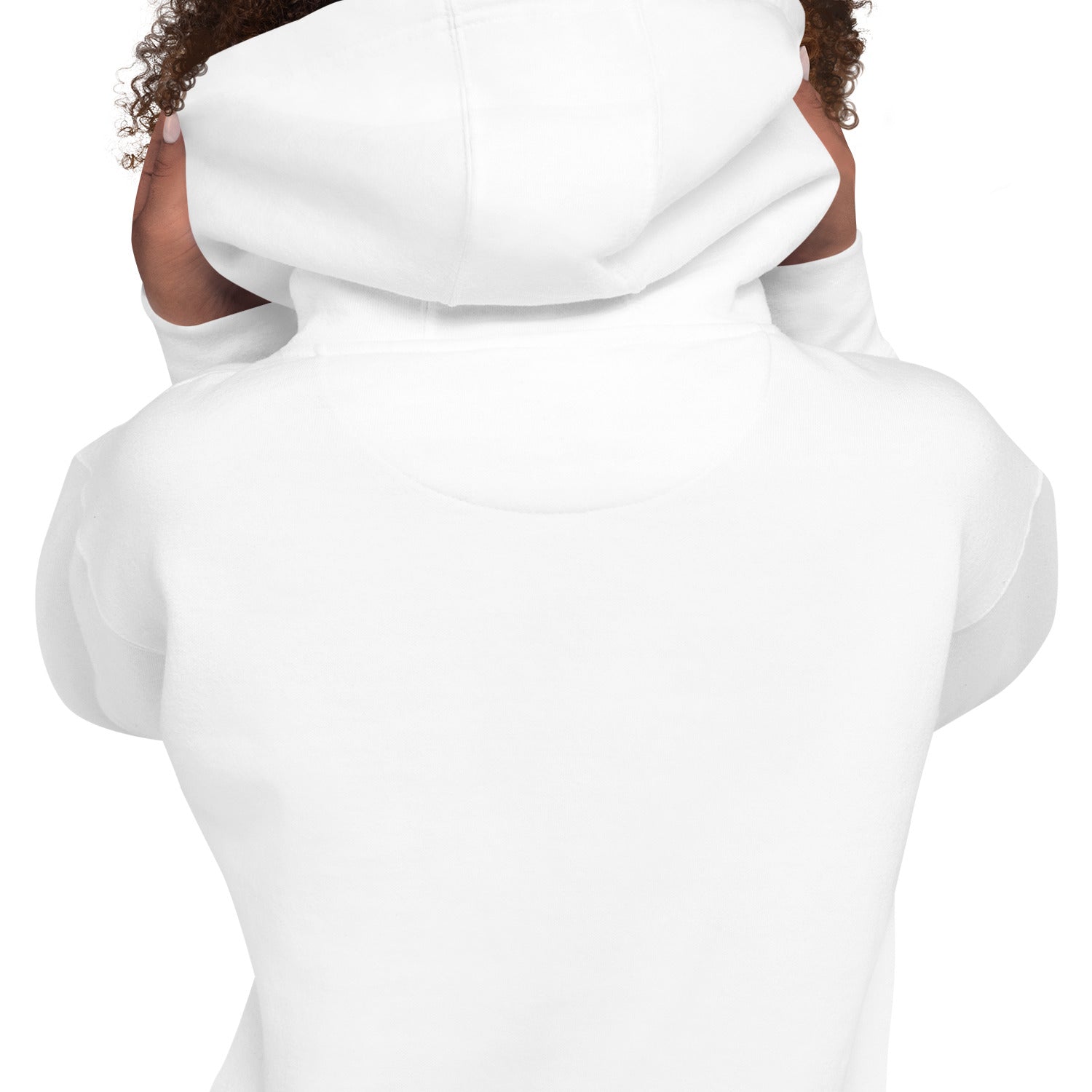 Close-up of the back of the GlacierFox Women’s Slam Dunk Gilbert Hoodie showing clean minimalist sweatshirt design and smooth fabric finish in white