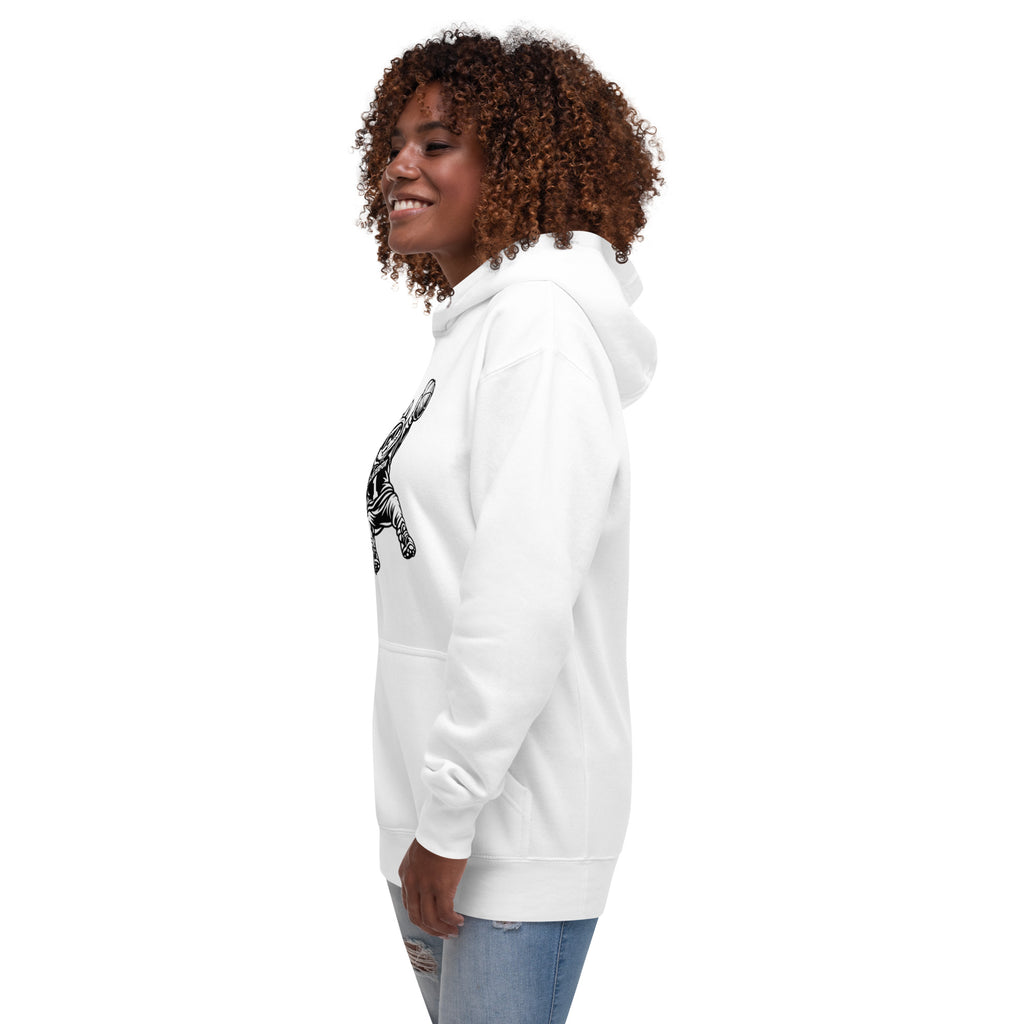 Side view of GlacierFox Women’s Slam Dunk Gilbert Hoodie with modern streetwear silhouette in white