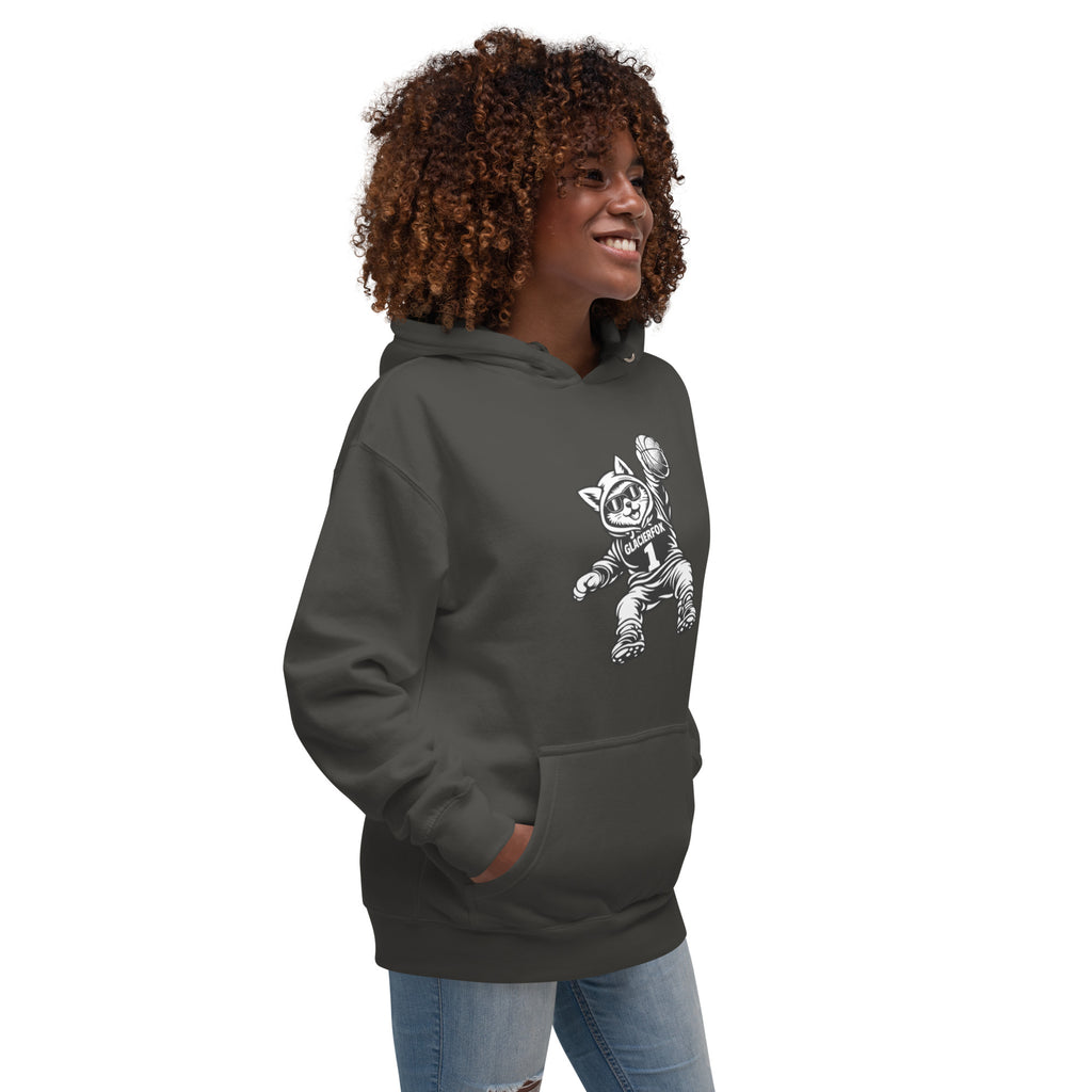 GlacierFox Women’s Slam Dunk Gilbert Hoodie with clean minimalist front design and premium streetwear fit in vintage black