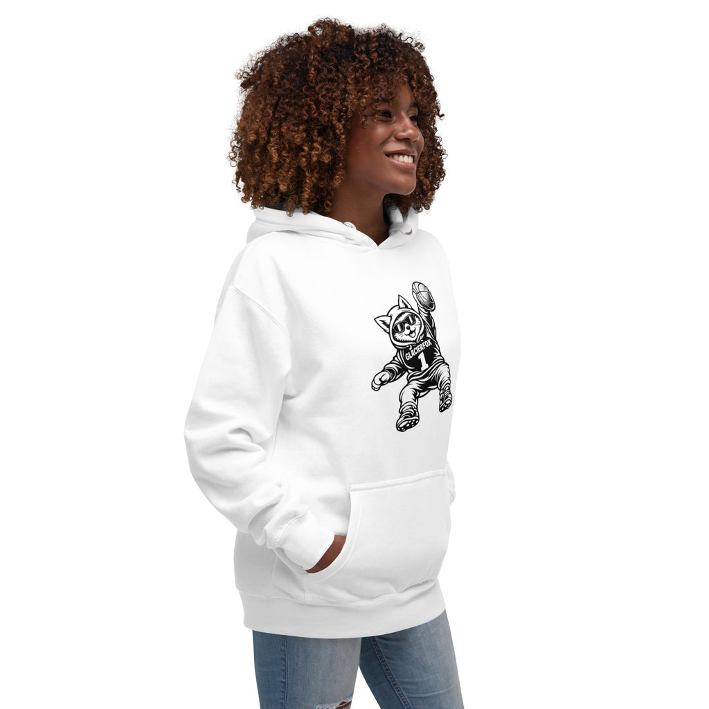 GlacierFox Women’s Slam Dunk Gilbert Hoodie with clean minimalist front design and premium streetwear fit in white
